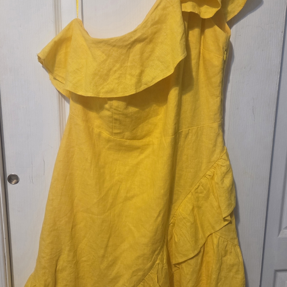 One-Shoulder Linen Blend Yellow Dress Size 10 From Target